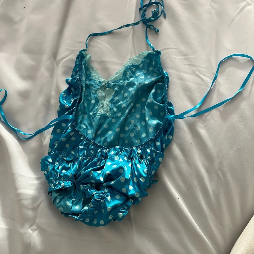 VINTAGE RARE Victoria's Secret Sexy Little Things Satin polka dot romper teddy - Picture 5 of 7